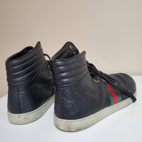 GUCCI SNEAKERS GG SIGNATURE SIZE 12 HIGHTOP 221825 LEATHER GUCCISSIMA black men - Picture 5 of 11